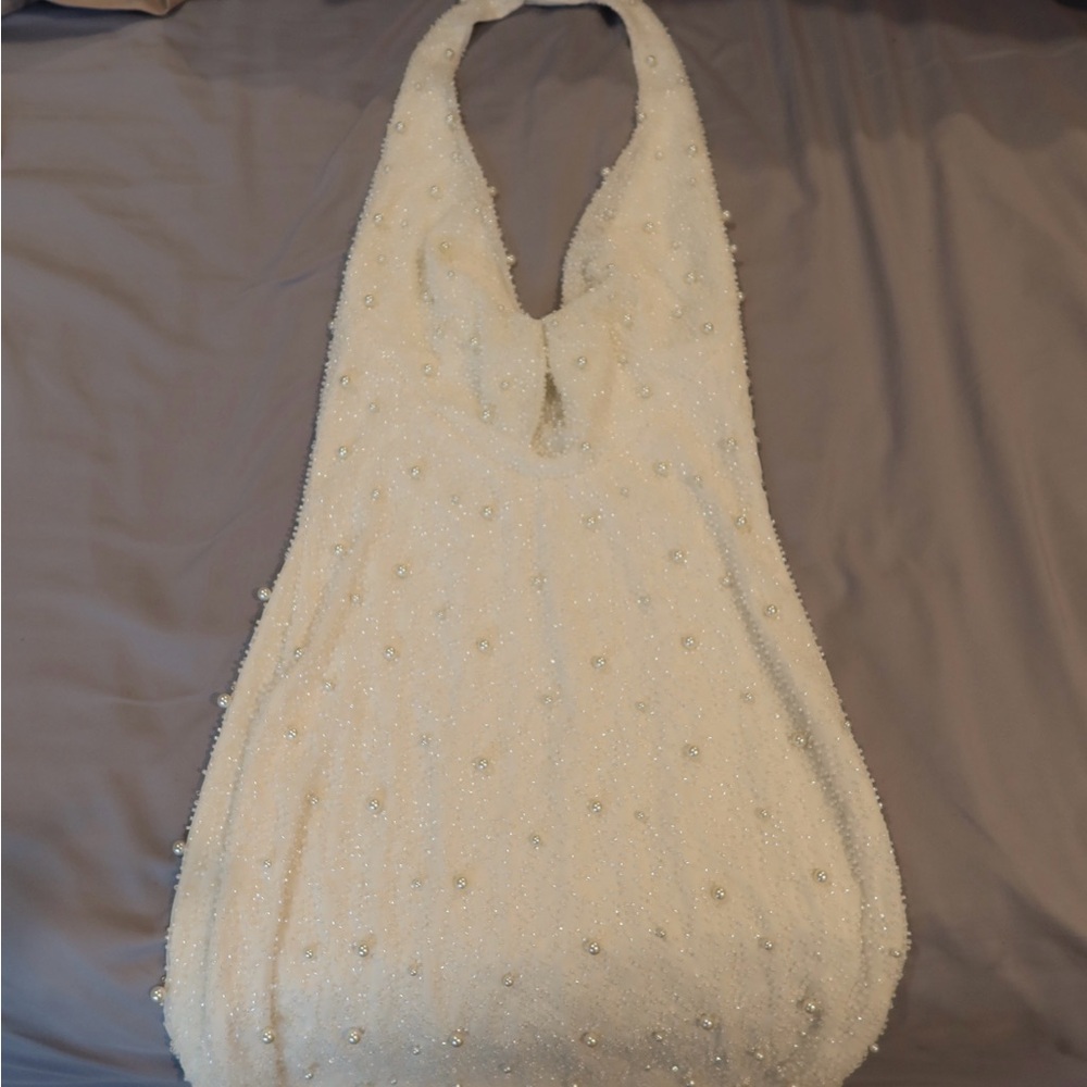 Oh Polly Deep Plunge Embellished Mini Dress in White